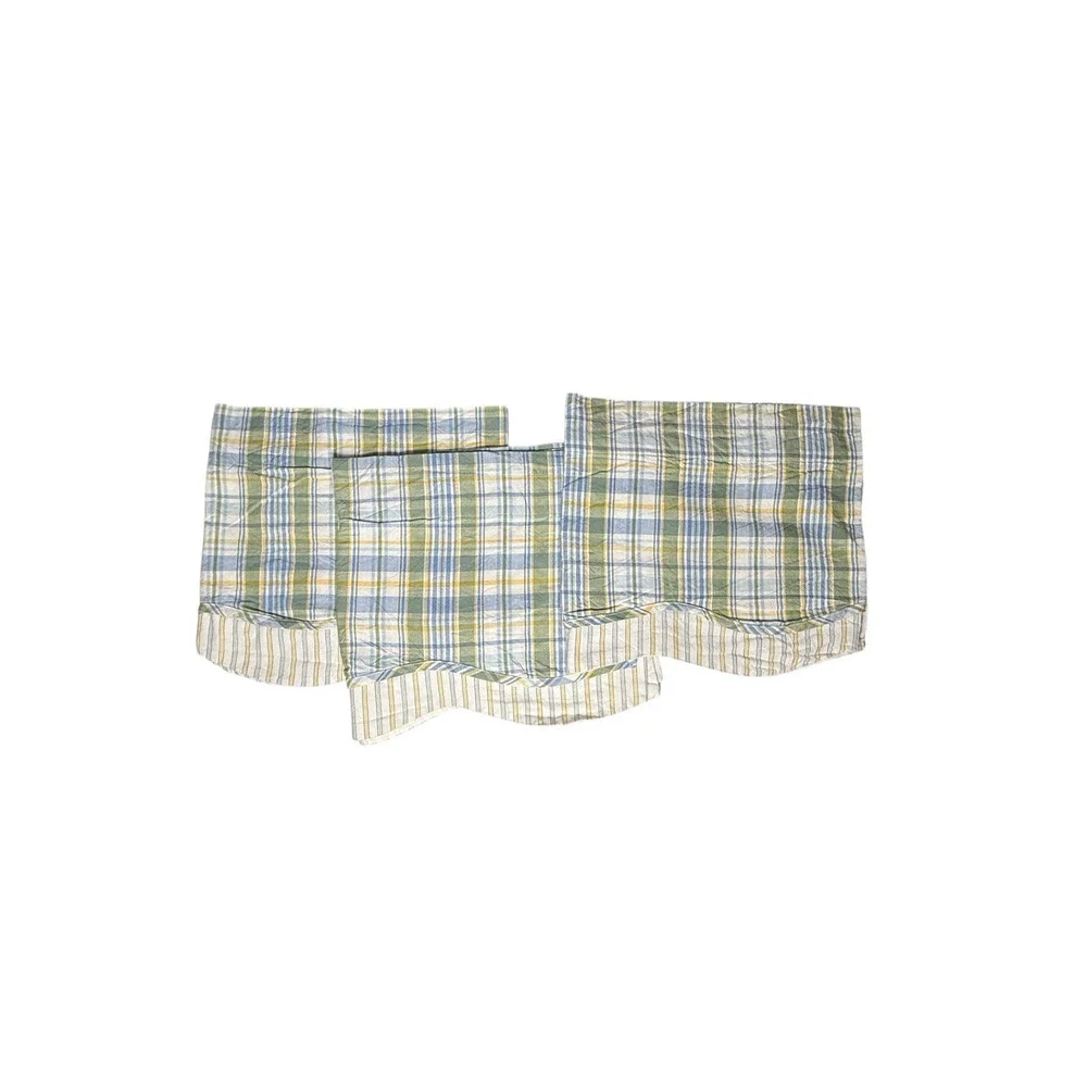 Set of 3 Park Designs Vintage Valances Short Curtains Plaid Stripe Green Blue